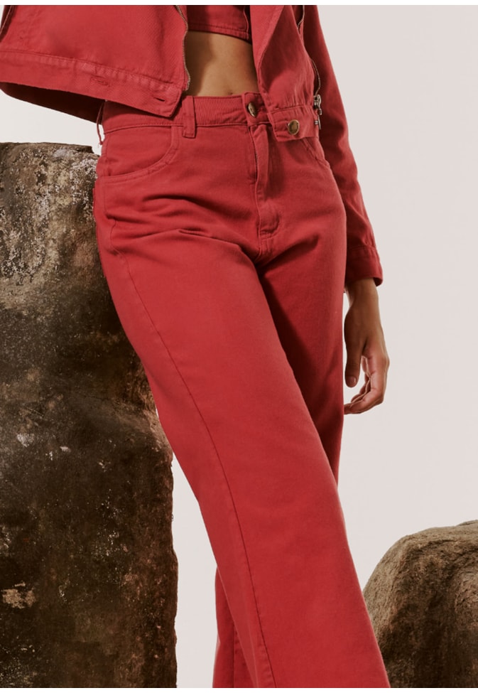 Calça Wide Leg Sarja Lisa