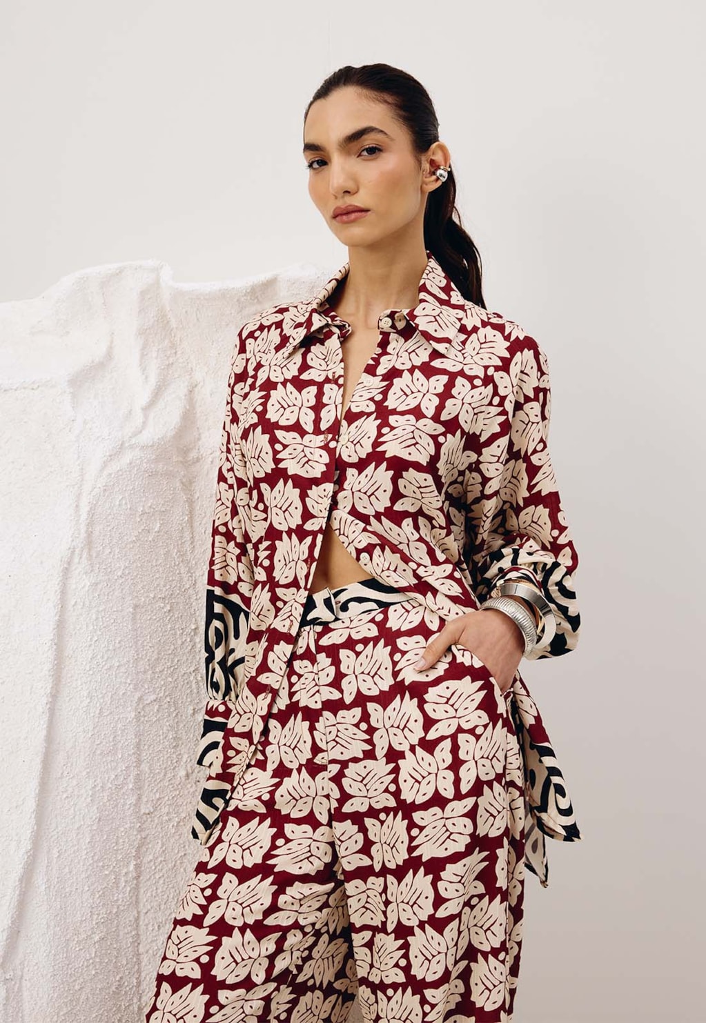 Camisa Alongada Estampada Asteca