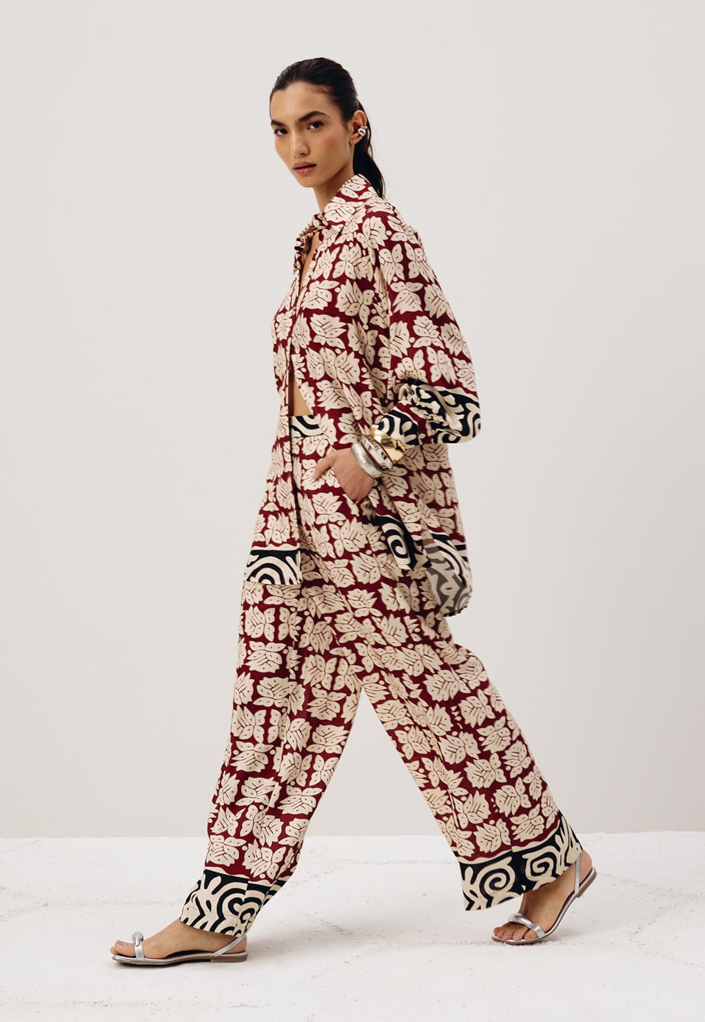 Camisa Alongada Estampada Asteca