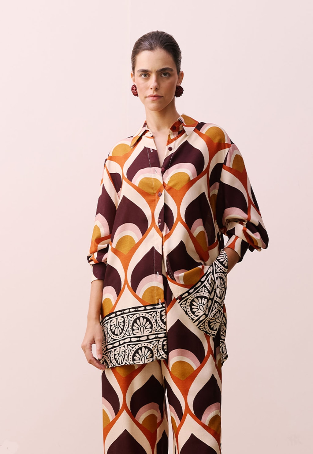 Camisa Alongada Estampada Ponta do Muretá