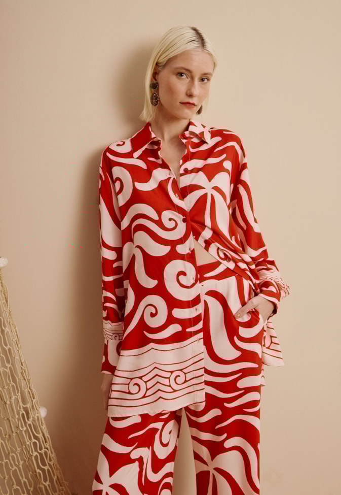 Camisa Alongada Estampada Pororoca