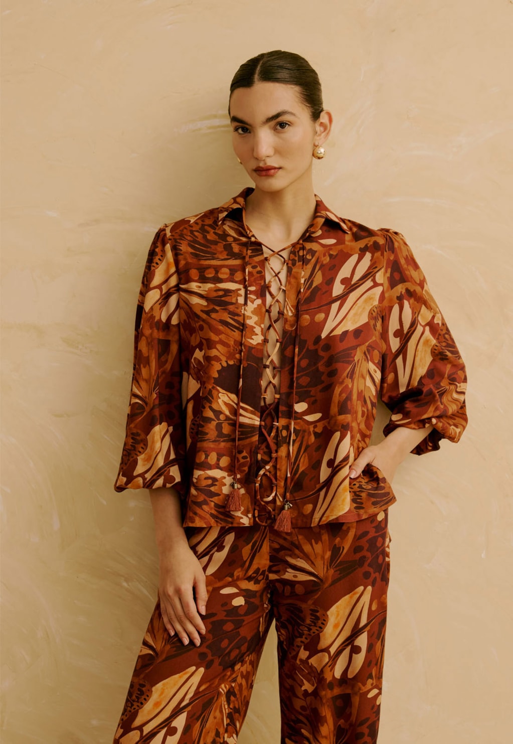 Camisa Amarração Estampada Borbo Boho