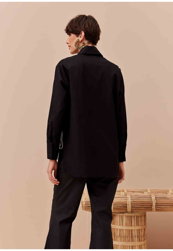 Camisa Bordado Flor Corda Vista Traseira