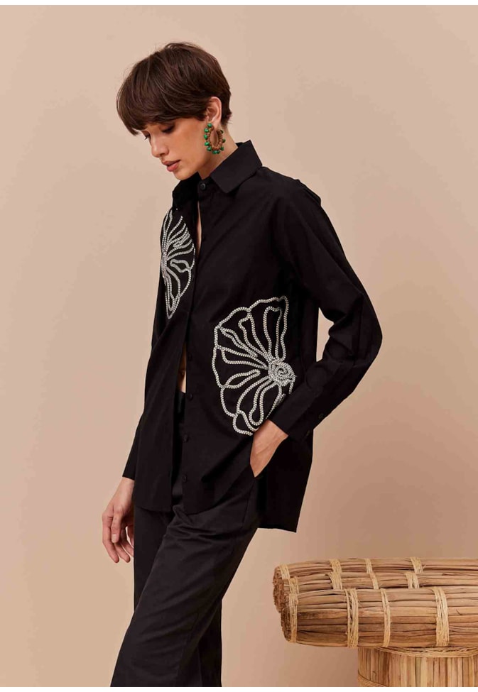 Camisa Bordado Flor Corda