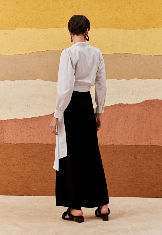 Camisa Cropped Alongada Laço