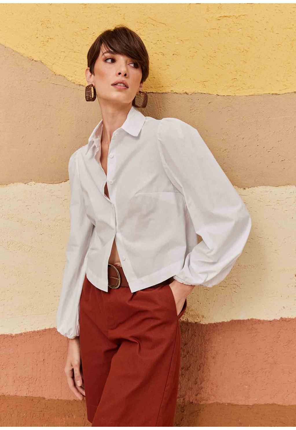 Camisa Cropped Alongada Manga Longa