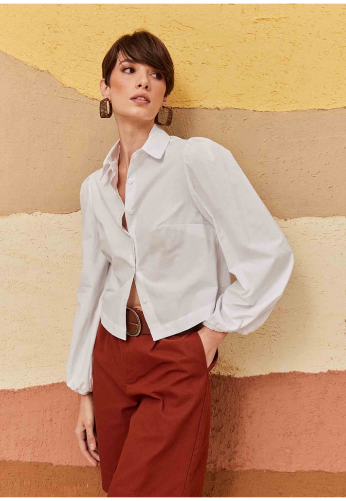 Camisa Cropped Alongada Manga Longa