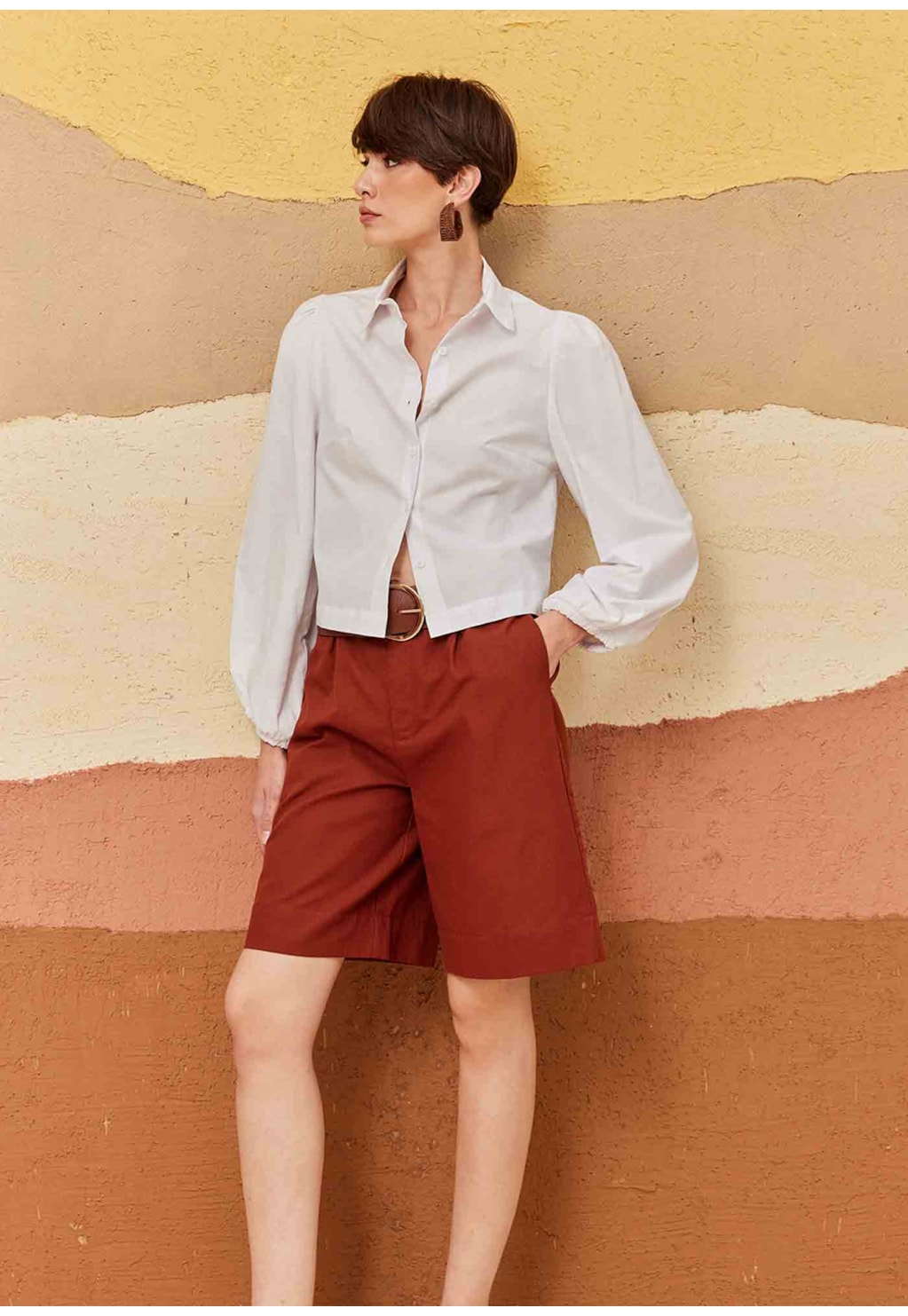 Camisa Cropped Alongada Manga Longa