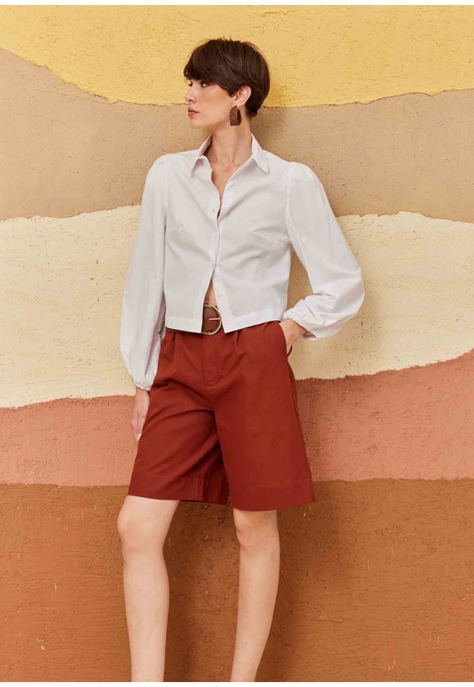 Camisa Cropped Alongada Manga Longa