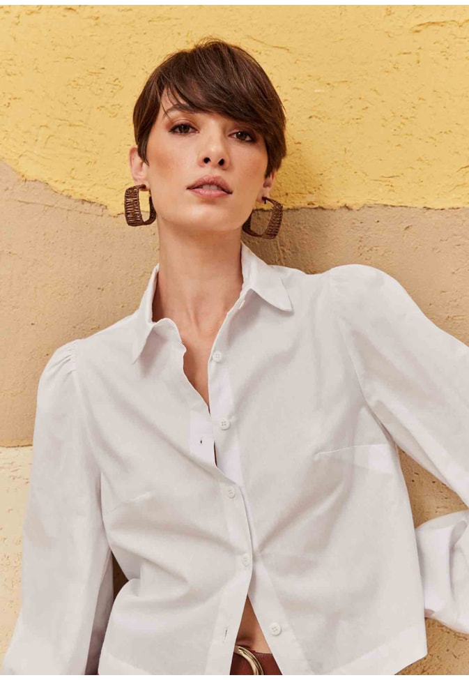 Camisa Cropped Alongada Manga Longa