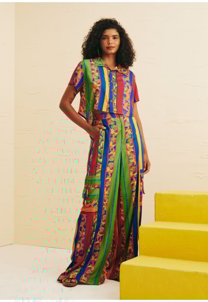 Camisa Cropped Botões Estampado Caminito