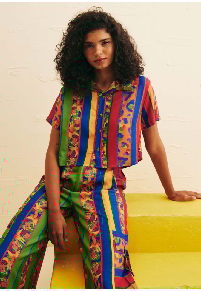 Camisa Cropped Botões Estampado Caminito