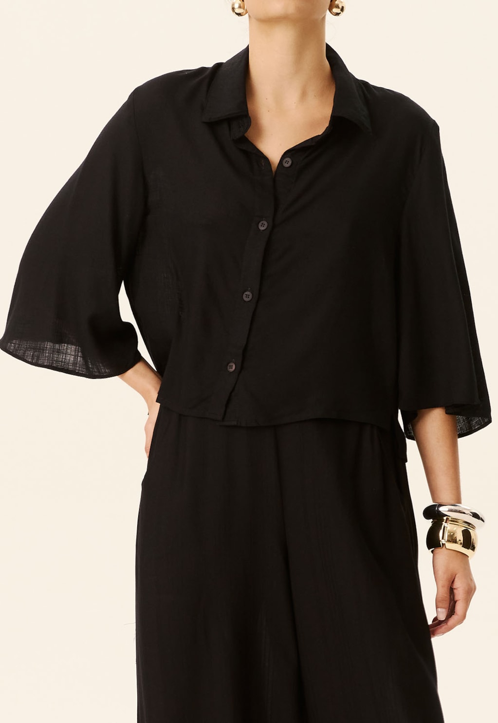 Camisa Cropped Manga Ampla