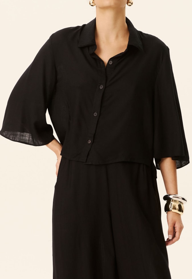 Camisa Cropped Manga Ampla