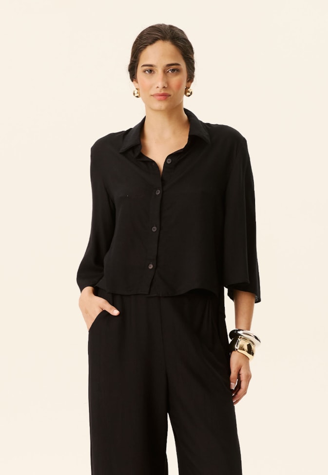 Camisa Cropped Manga Ampla