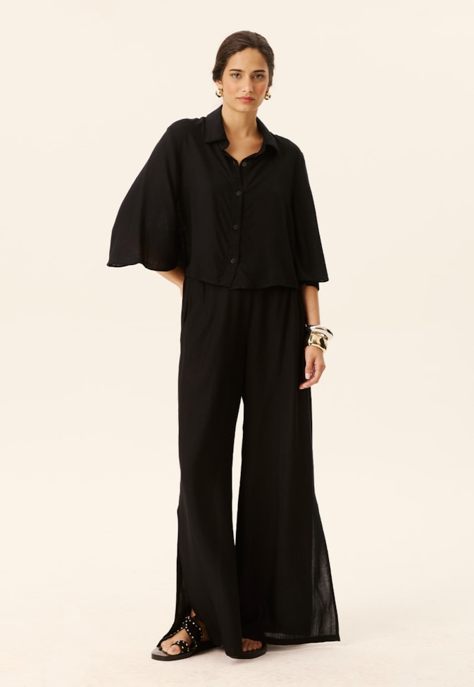 Camisa Cropped Manga Ampla