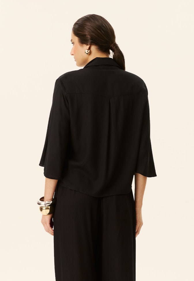 Camisa Cropped Manga Ampla