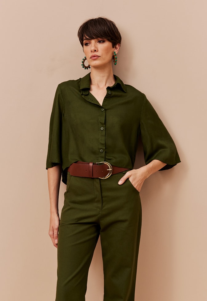 Camisa Cropped Manga Ampla