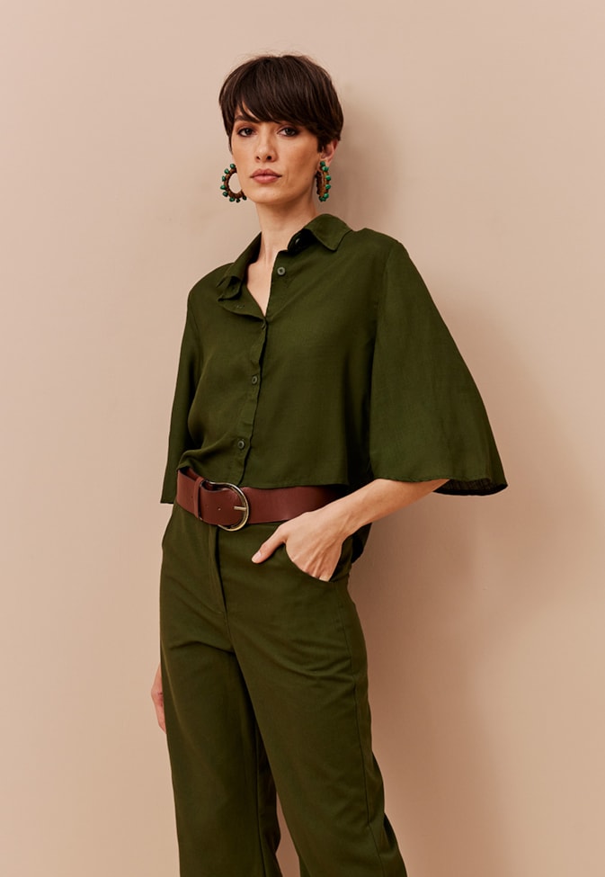 Camisa Cropped Manga Ampla