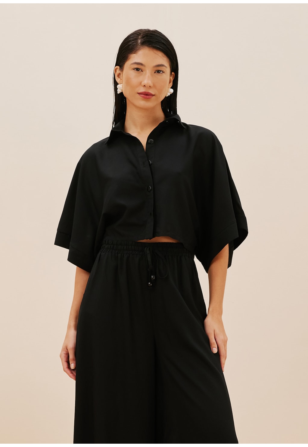 Camisa Cropped Manga Kimono
