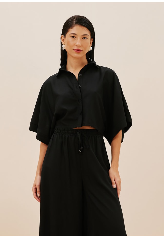 Camisa Cropped Manga Kimono
