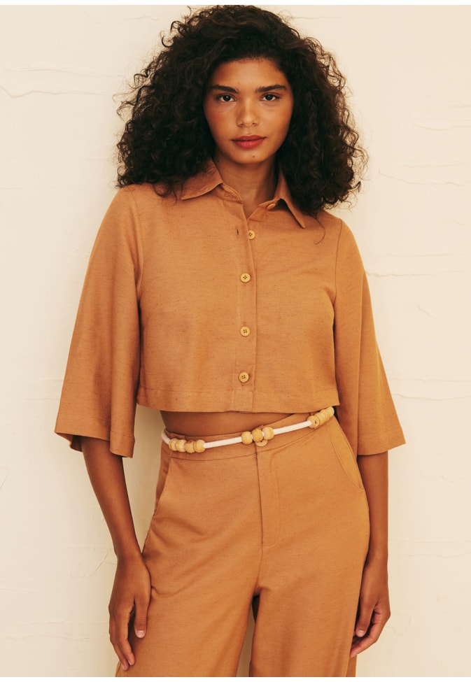 Camisa Cropped Manga Sininho