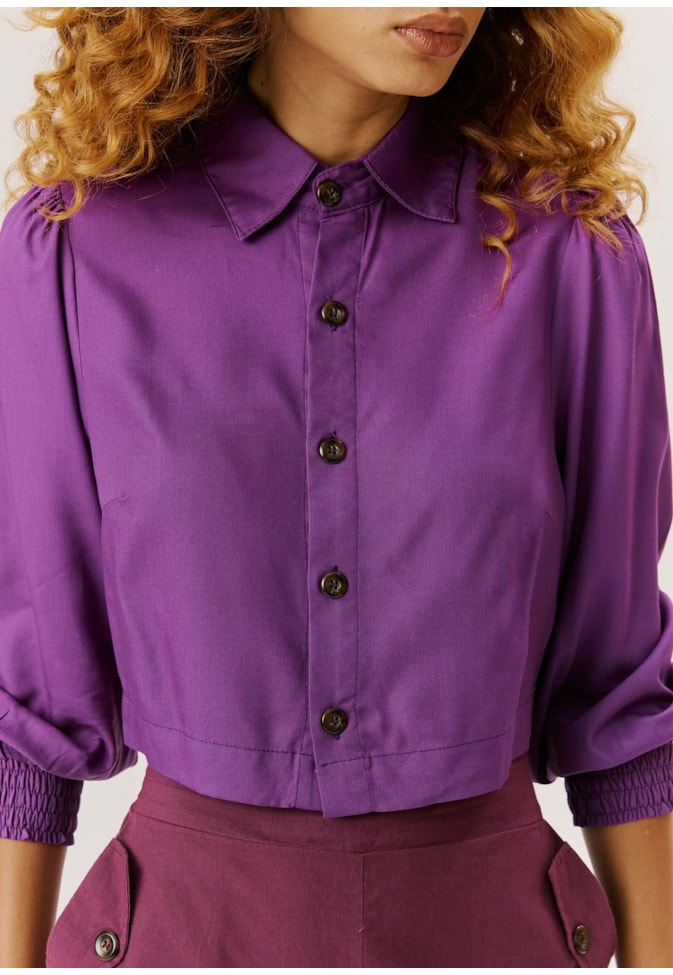 Camisa Cropped Punho Lastex