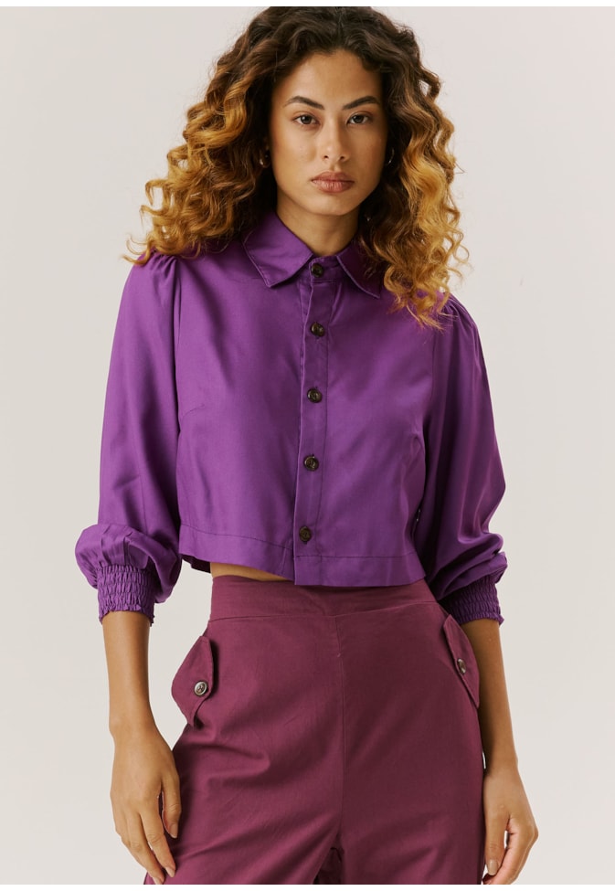 Camisa Cropped Punho Lastex