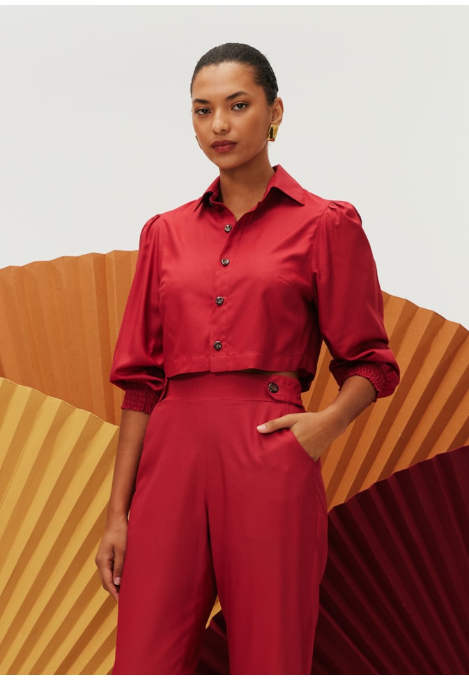 Camisa Cropped Punho Lastex