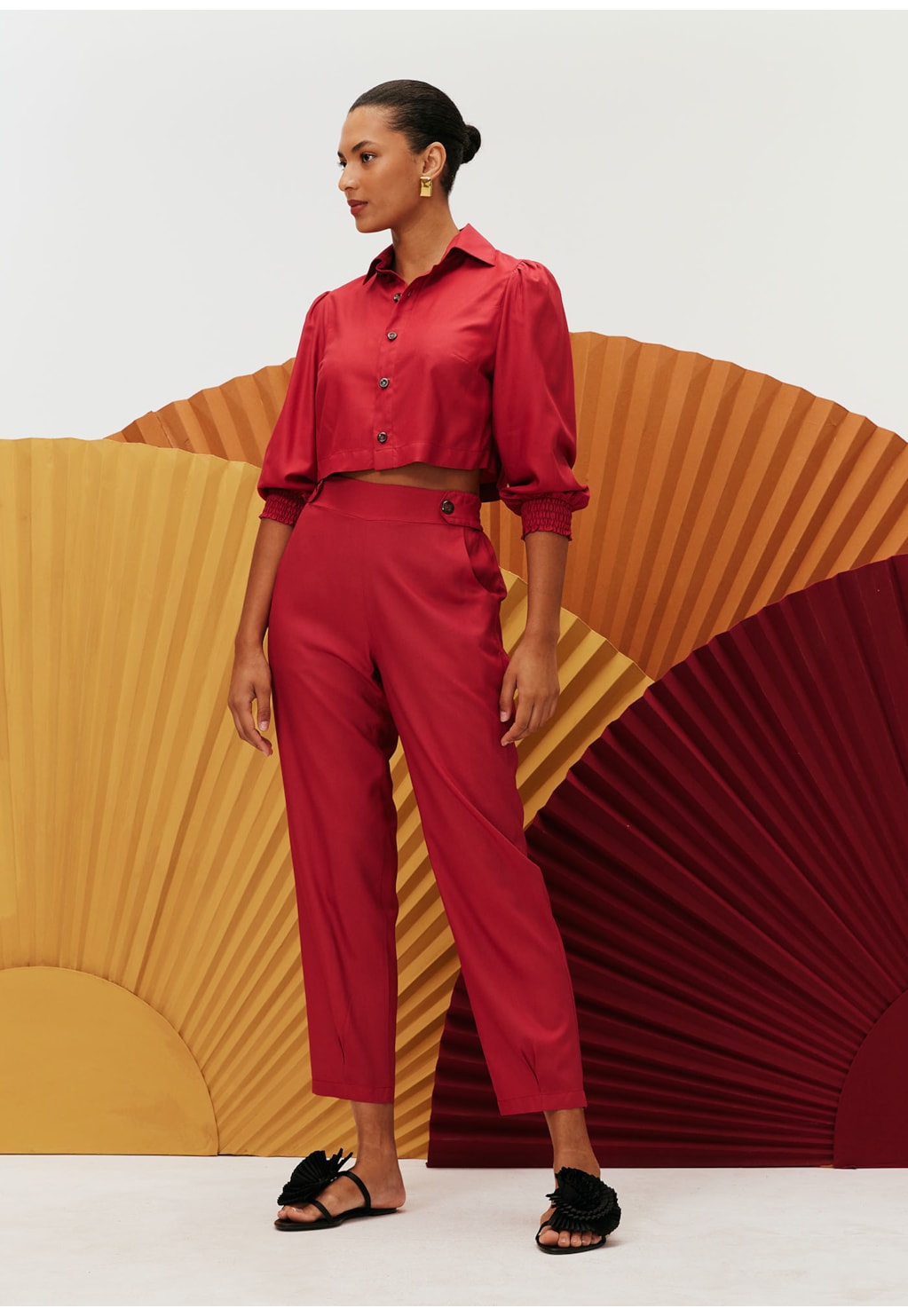 Camisa Cropped Punho Lastex