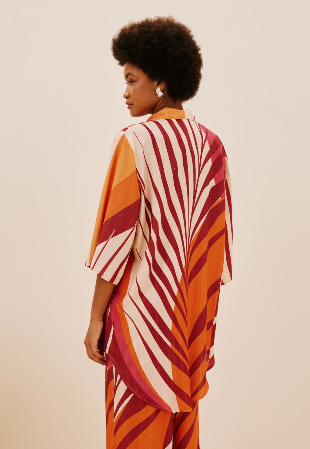 Camisa Kimono Mullet Alongada Estampada Palm