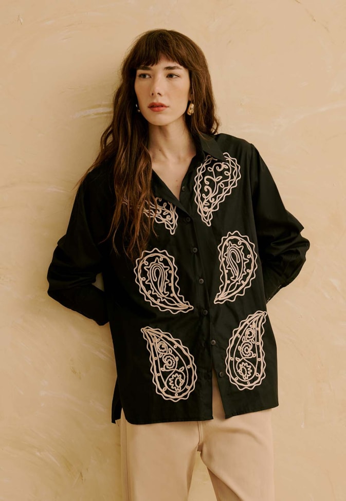 Camisa Oversized Bordado Cashmere