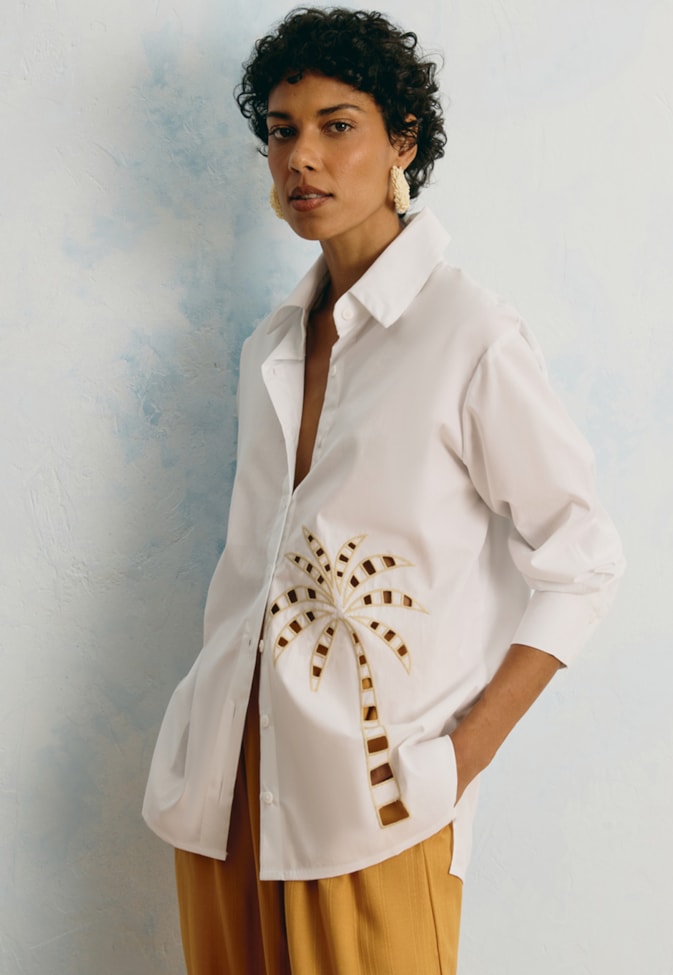 Camisa Oversized Bordado Richelieu Coqueiro