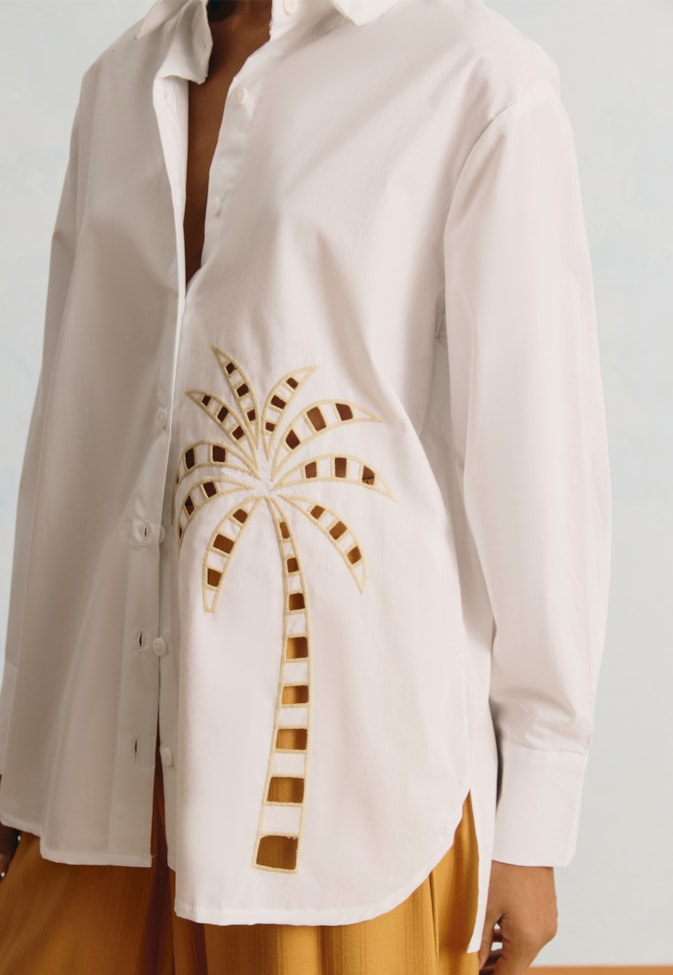 Camisa Oversized Bordado Richelieu Coqueiro