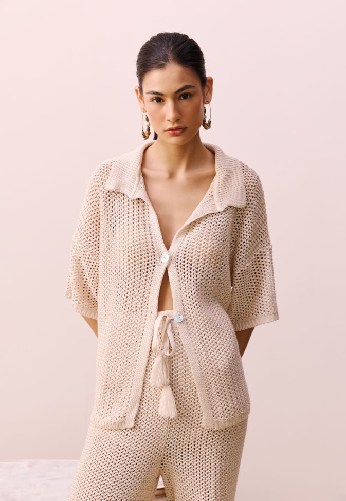 Camisa Polo Rendada Tricot