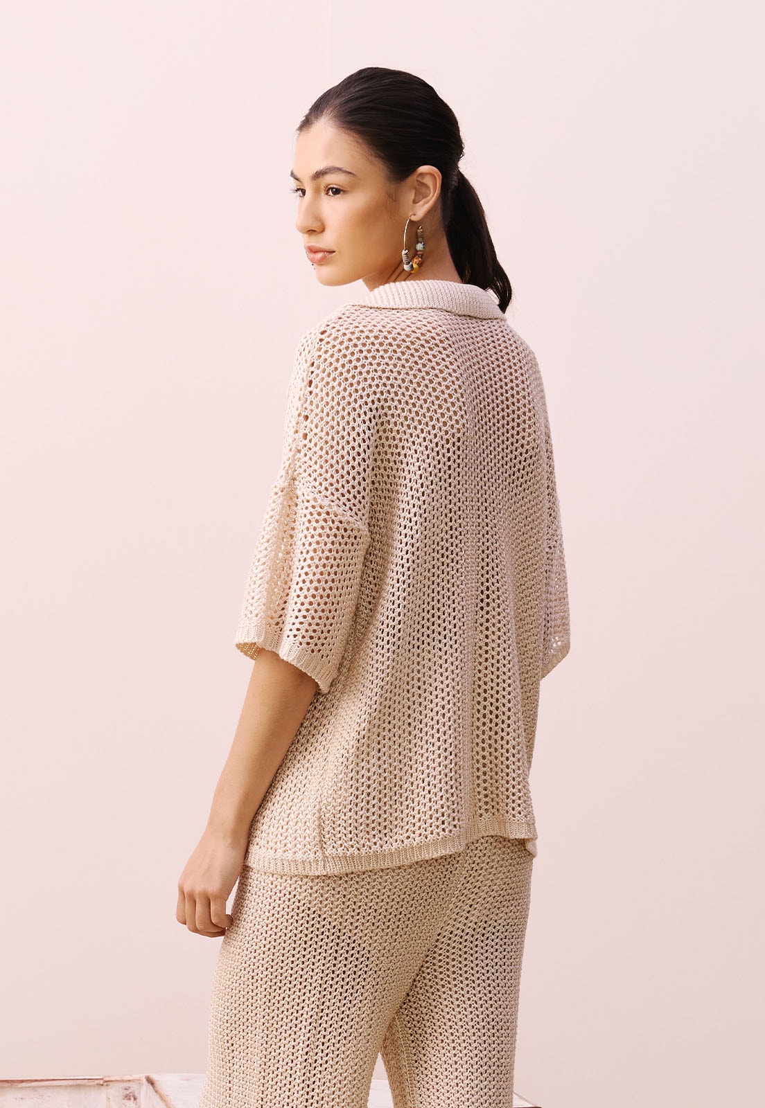 Camisa Polo Rendada Tricot Vista Traseira
