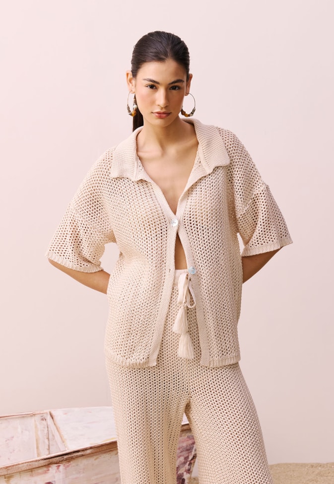 Camisa Polo Rendada Tricot