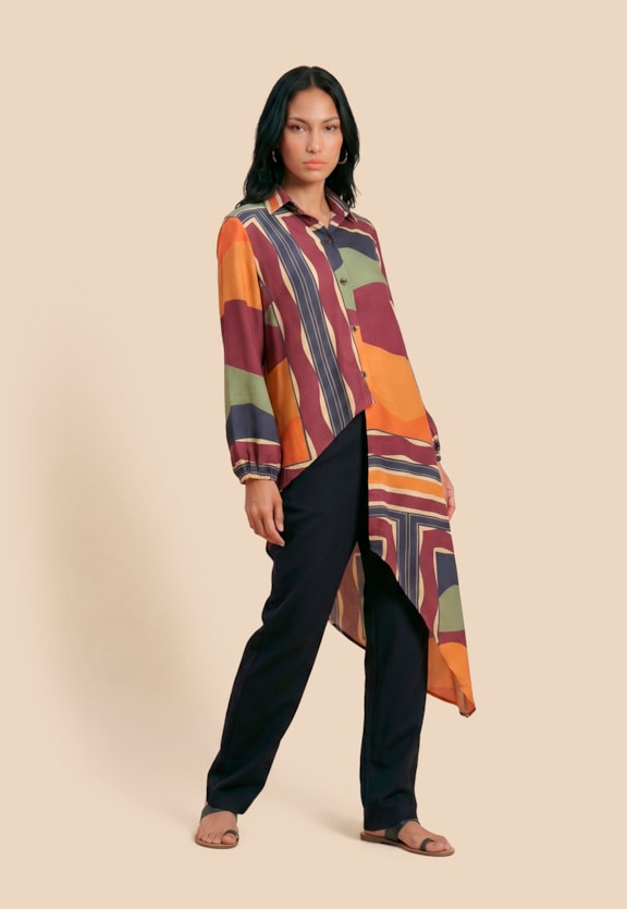 Camisa Pontas Cascata Estampada Hornocal Vista Frontal