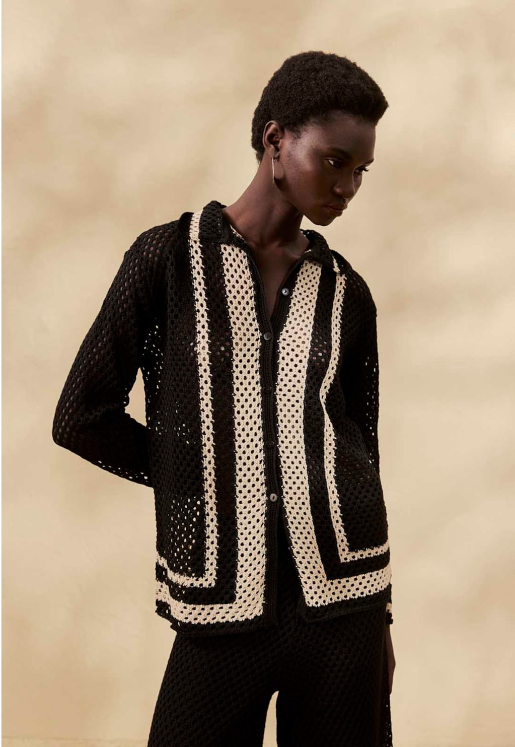 Camisa Tricot Vazado Listras