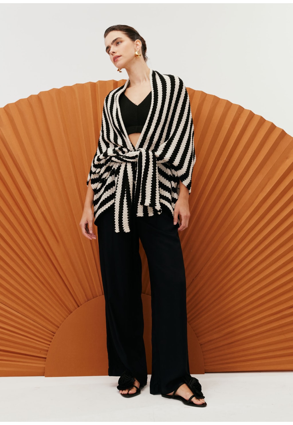 Casaco Casulo Tricot Gola Listrado