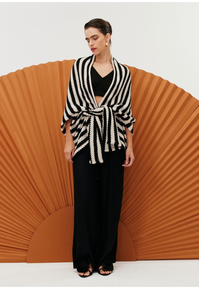 Casaco Casulo Tricot Gola Listrado