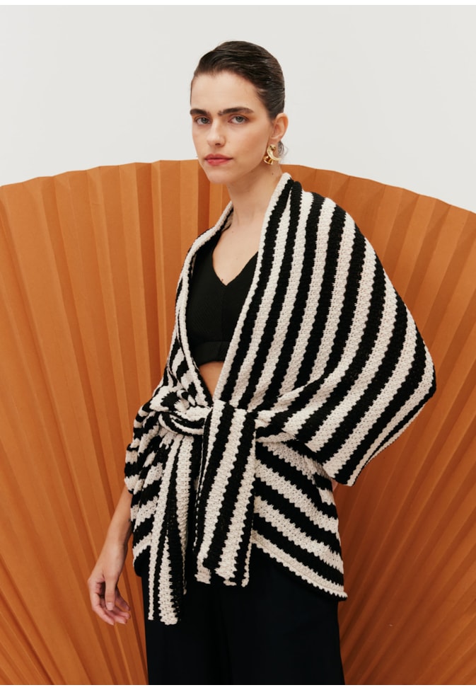 Casaco Casulo Tricot Gola Listrado
