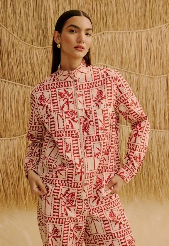 Casaco com Bolsos Estampado Yura Vista Frontal