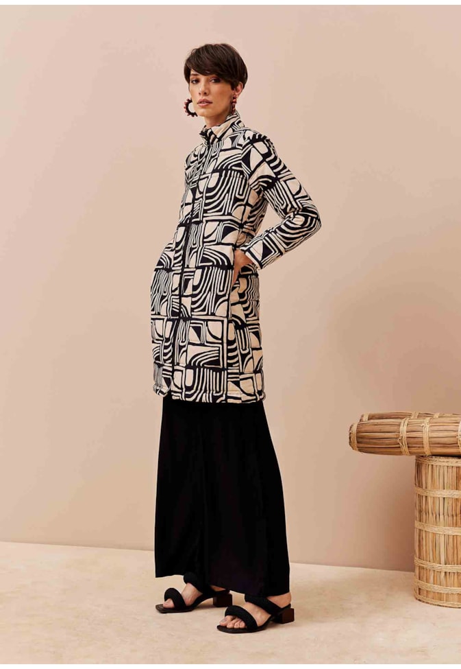 Casaco Comprido Puffer Matelasse Estampado Tierras Altas