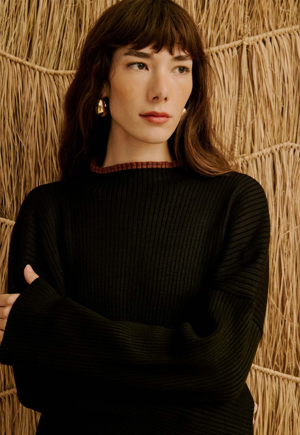 Casaco em Tricot com Gola Alta