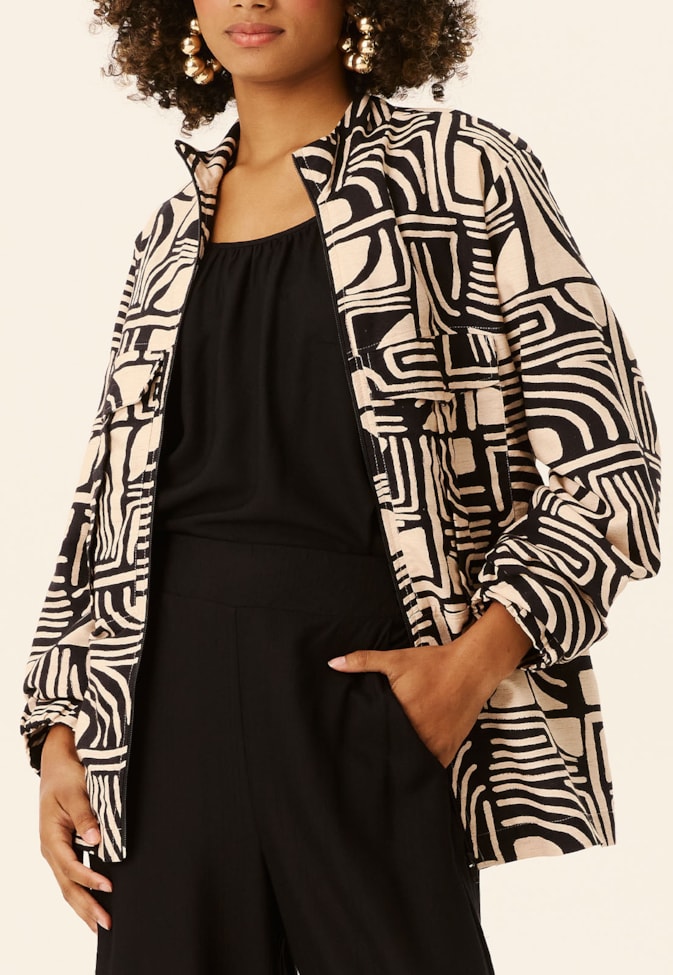 Casaco Gola Alta Com Bolsos Estampado Tierras Altas