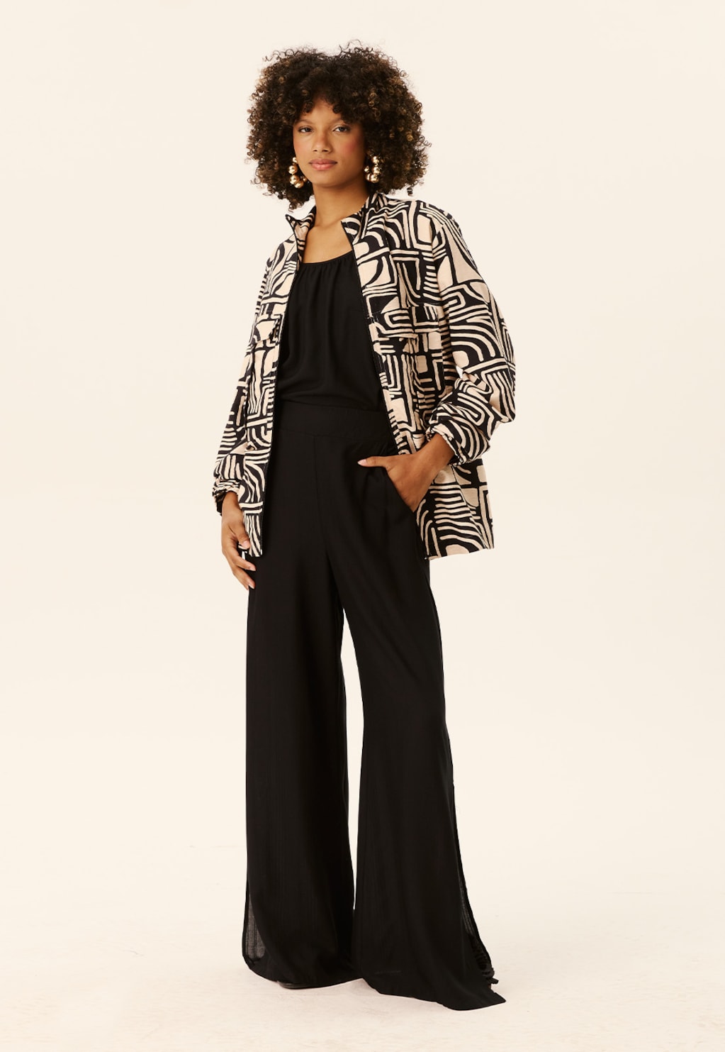 Casaco Gola Alta Com Bolsos Estampado Tierras Altas