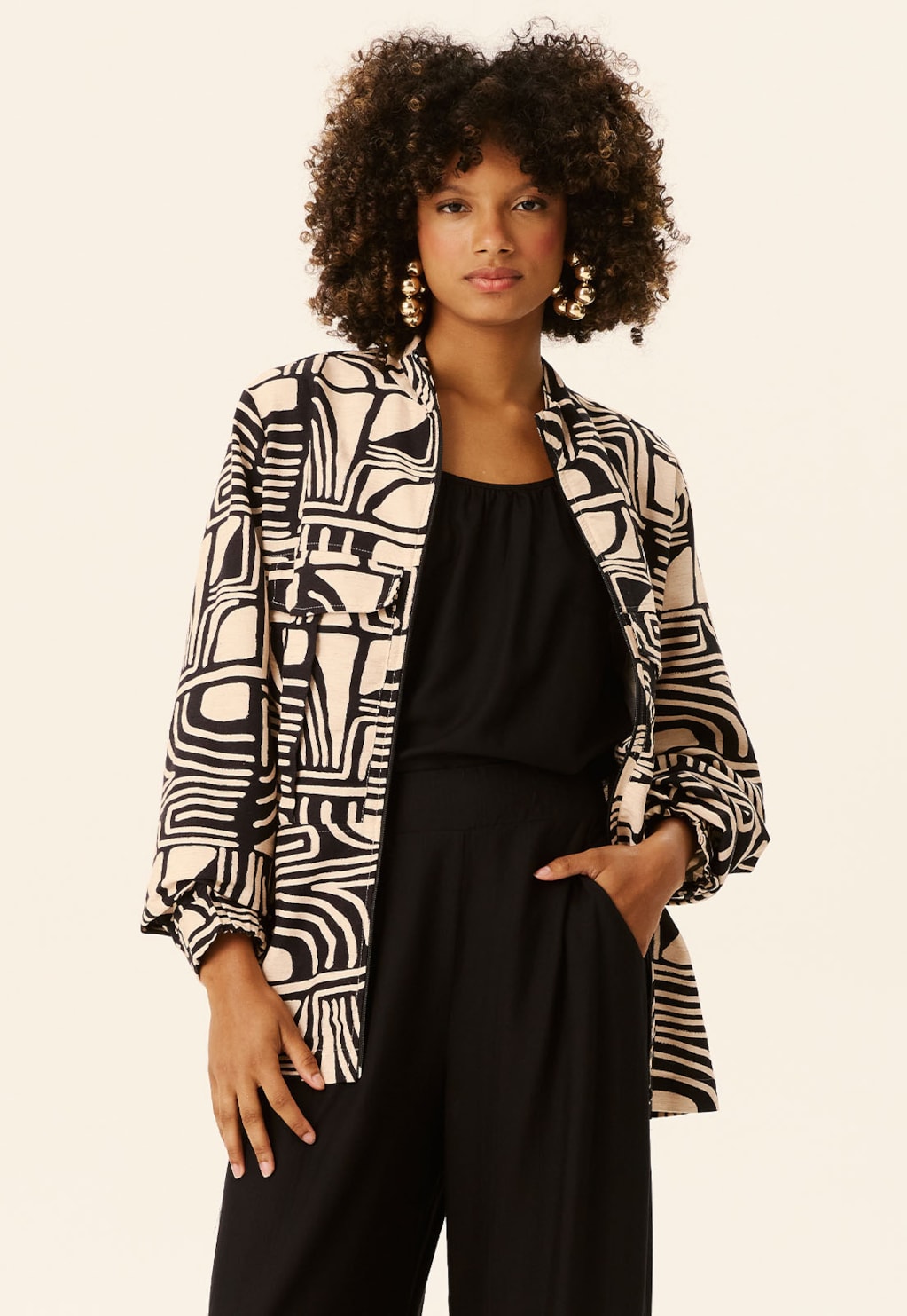 Casaco Gola Alta Com Bolsos Estampado Tierras Altas