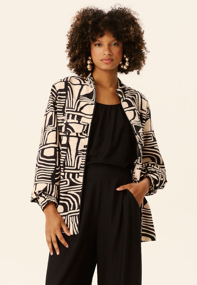 Casaco Gola Alta Com Bolsos Estampado Tierras Altas