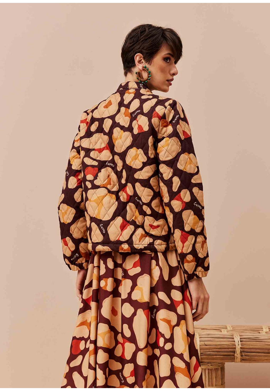 Casaco Puffer Matelassê Estampado Sami